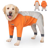 Yeapeeto dog full body winter coat orange front view demonstrates waterproof outer shell for dry walks