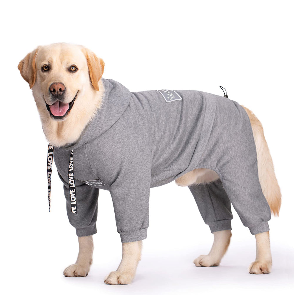 Yeapeeto dog hoodie gray front keeps large dogs warm during outdoor walks