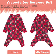 Yeapeeto dog recovery onesie back view showing leg coverage for licking prevention