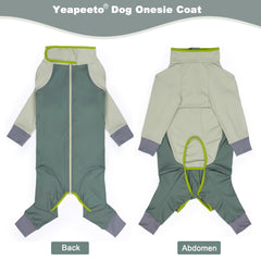 Yeapeeto Dog Onesie Coat water-repellent finish beads moisture for rain.