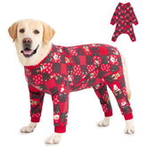 Yeapeeto dog recovery onesie front view in Xmas red for wound protection and comfort