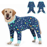 Yeapeeto Recovery Suit front-on dog, showcasing full coverage for post-surgery comfort and protection.