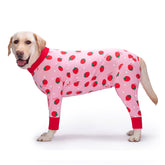 Yeapeeto recovery suit strawberry 6XL worn by dog, gentle coverage for post-surgery comfort.