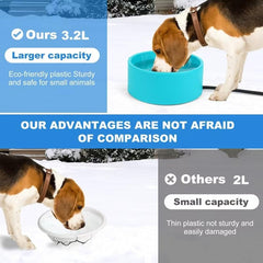 Yeatruojeet 108oz capacity pet water bowl demonstrates ample hydration for multiple animals.