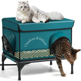 Yeatruojeet heated cat house exterior blue front view shows weatherproof shelter for outdoor cats.