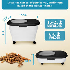 YECERCAN dog food container wheels enable easy movement even when full.