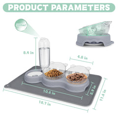 YECERCAN triple cat bowls water bottle shows gravity-fed hydration for steady water.