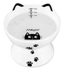 Yedio porcelain raised cat bowl side view showing elevated design for comfortable feeding.