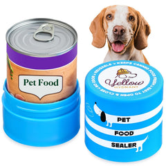 Yellow Hydrant original can cover pack open keeps moisture and flavor intact for canned dog food.