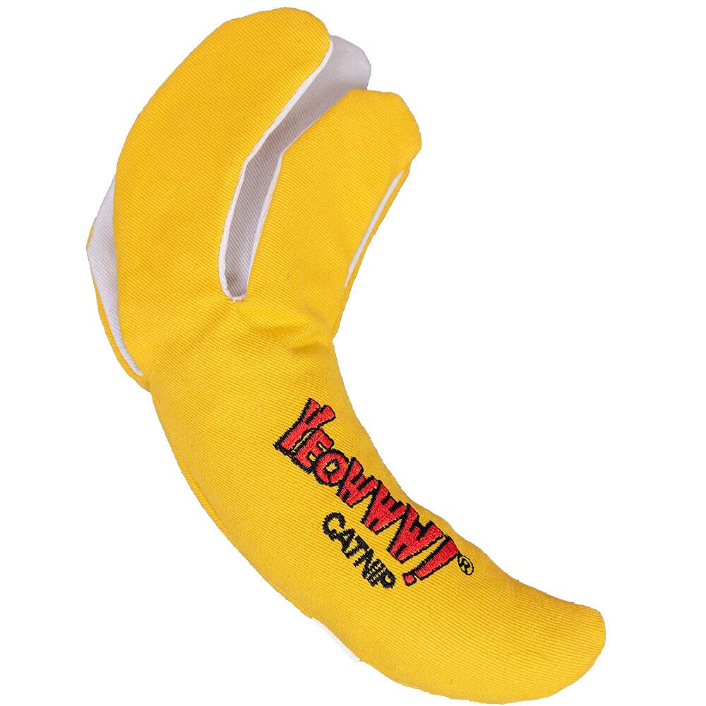 Yeowww! Chi-CAT-a peeled banana toy invites playful batting with catnip scent.