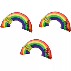 Yeowww rainbow catnip toy held by hand, sparks activity and curious play.