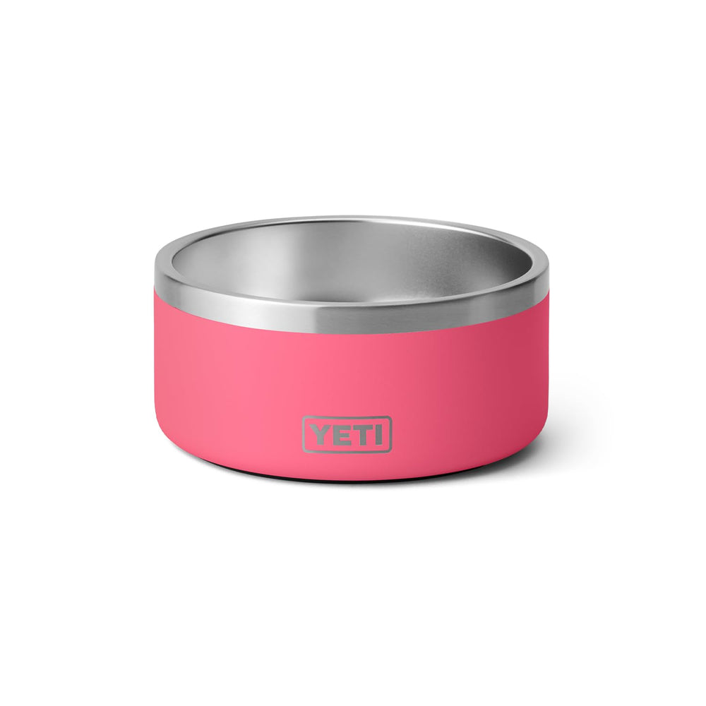 YETI Boomer 4 bowl in tropical pink showing 32-ounce capacity for kibble or water.