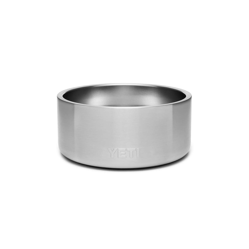 YETI Boomer 4 dog bowl stainless steel closeup highlights durable, rust-resistant design for kibble and water