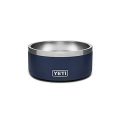 YETI Boomer 4 bowl front view in navy demonstrates durable stainless steel for daily use.