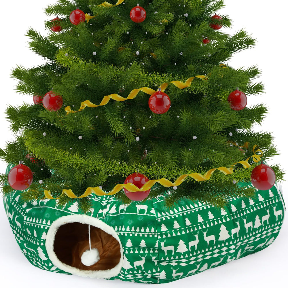 Yeyeplum cat tunnel under Christmas tree offers a cozy hideaway and festive play.