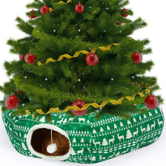 Yeyeplum cat tunnel under Christmas tree offers a cozy hideaway and festive play.