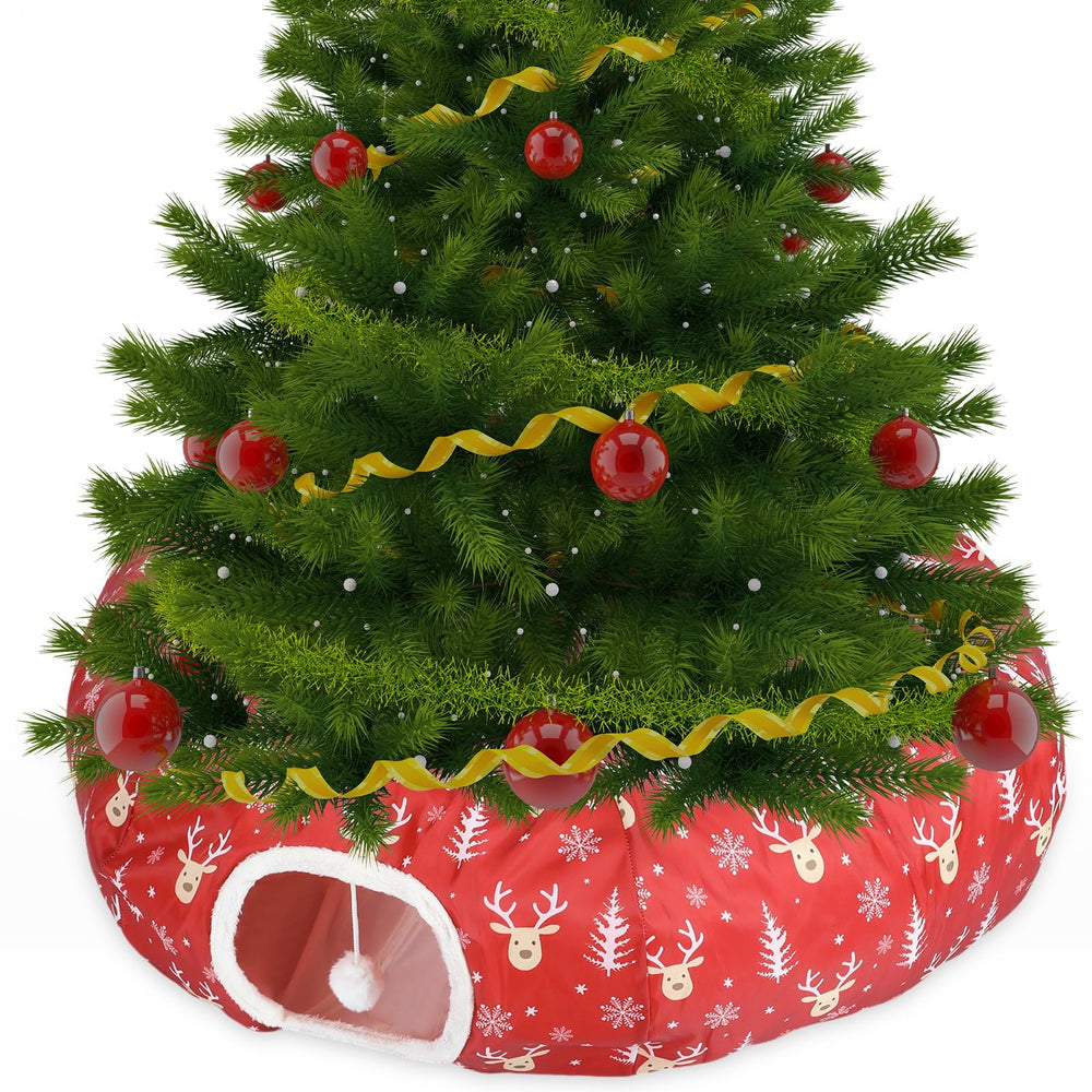 Yeyeplum Christmas cat tunnel under the tree creates a cozy hideaway and protects decor.