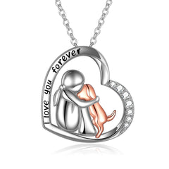 YFN sterling silver dog pendant I Love You Forever close-up showing craftsmanship