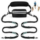 Yicostar hands-free dog leash pouch demonstrates hands-free walking with built-in storage for essentials