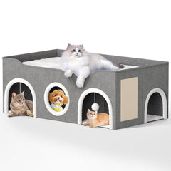 YIJIETON top bed cat condos showing three rooms for multi-cat lounging and privacy.