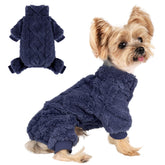 Yikeyo dog pajamas XS dark blue front view, cozy fleece fit for small breeds during winter walks.