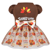 Yikeyo Thanksgiving dress with turkey print for small dogs—festive holiday look.