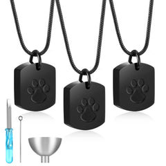 Yinkin paw-print urn necklace in black offers a dignified keepsake for pet memorial.