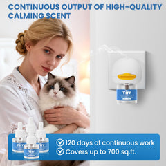 Yirr cat calming diffuser placed in living room for pet-friendly ambience.