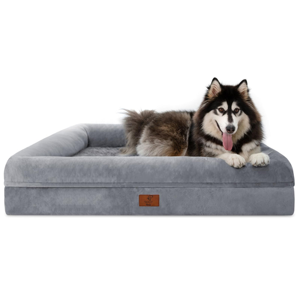 Yiruka XL orthopedic dog bed with bolster supports joints and provides cozy corner rest