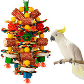 YIXUND bird toy close-up with corn cob and loofah slices for safe chewing