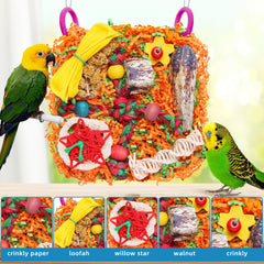 YIXUND bird toy with loofah slices promoting beak health during play