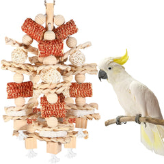 YIXUND bird toy natural corn cob loofah slices assembly supports enrichment and safe oral chewing.