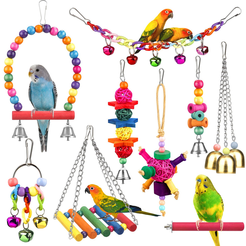 YIXUND conures ladder-hammock: vibrant enrichment for climbing and resting.