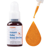yizeril Instant Baby Brine Shrimp bottle displays ready-to-use nutrition for fry growth.