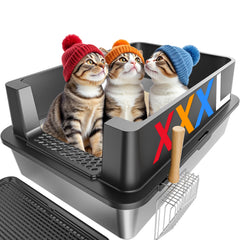 YIZFERN stainless steel litter box front view shows ample space for multi-cat use