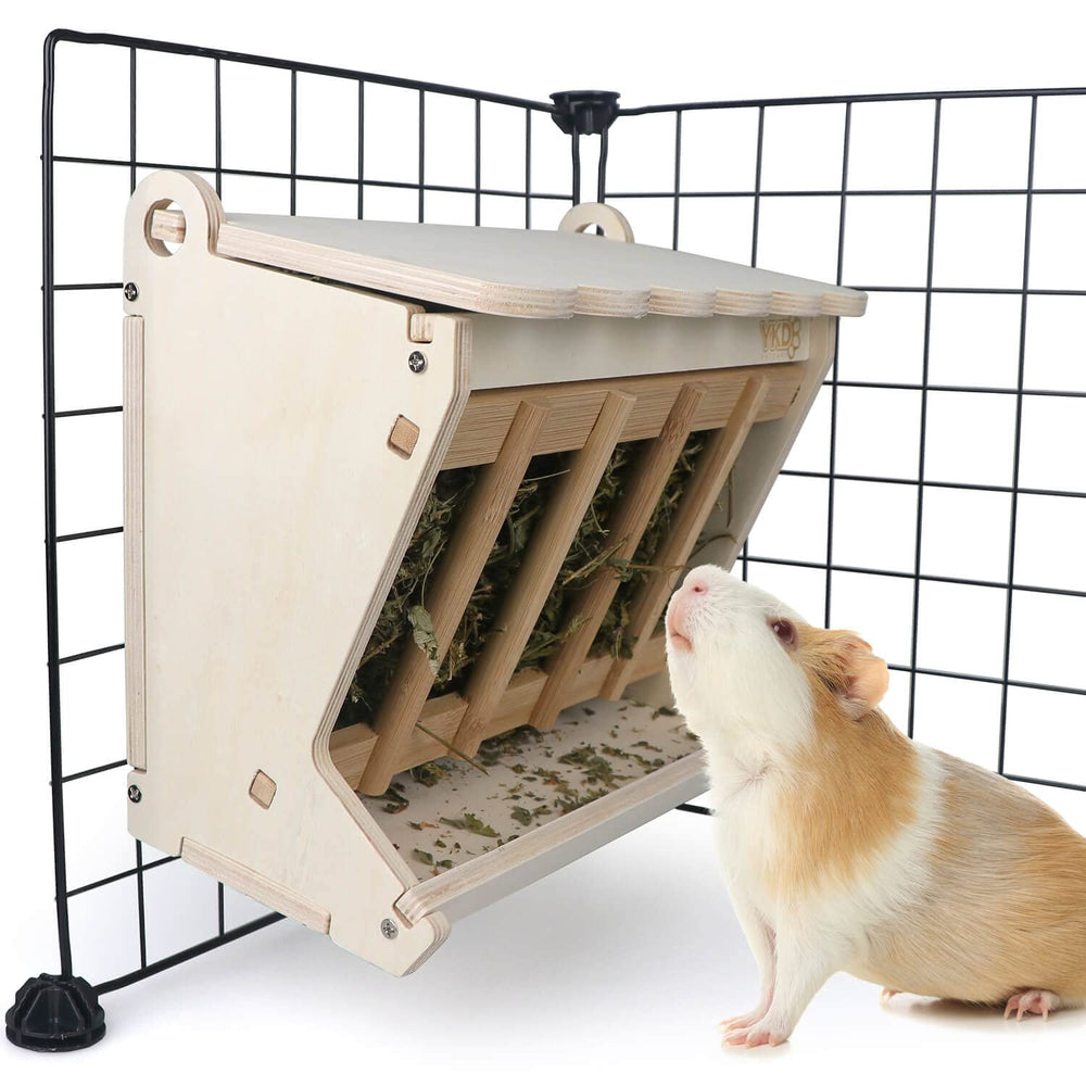 YKD hay feeder for rabbits with hanging design reduces waste and keeps hay clean.