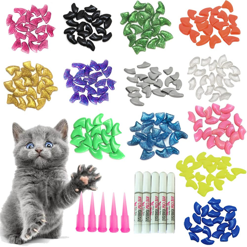 YMCCOOL cat nail caps pack with ten colors offers stylish paw protection.