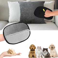 Yomi Pet Hair Remover Glove on couch demonstrates simple fur removal from upholstery.