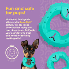 Yomp ChillChew stuffed peanut butter treat toy for interactive play.