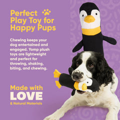 Yomp Penguin Dog Toy crinkle paper detail adds engaging sound without squeak for interactive play.