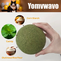 Yomvwavo catnip ball inside a cozy indoor play scene.