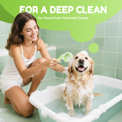 Yonynn Pet Bath Brush in use with rich soap lather for thorough cleansing.