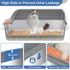 Yoochee large-size litter box with bottom pan dimensions for big cats.