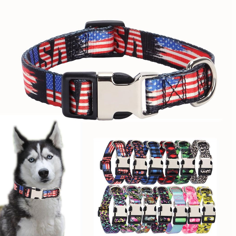 YOUALSO American Flag Dog Collar with pink butterflies for stylish small-dog outings.