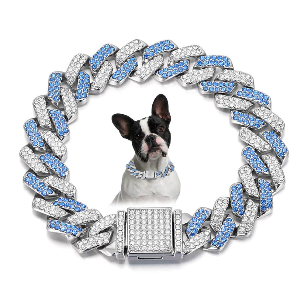 YOUALSO blue dog collar Cuban link diamond sparkles for stylish daily wear.