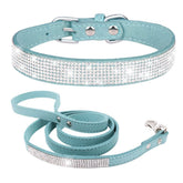 YOUALSO female dog collar light blue closeup highlighting rhinestone sparkle for festive pet fashion