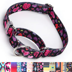 YOUALSO martingale collar Love Red Heart Black L—stylish safety for large dogs during walks.