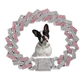 YOUALSO pink chain dog collar with bling diamonds adds stylish sparkle for dogs