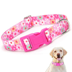 YOUALSO pink collar with flower pattern and quick-release buckle for easy on/off