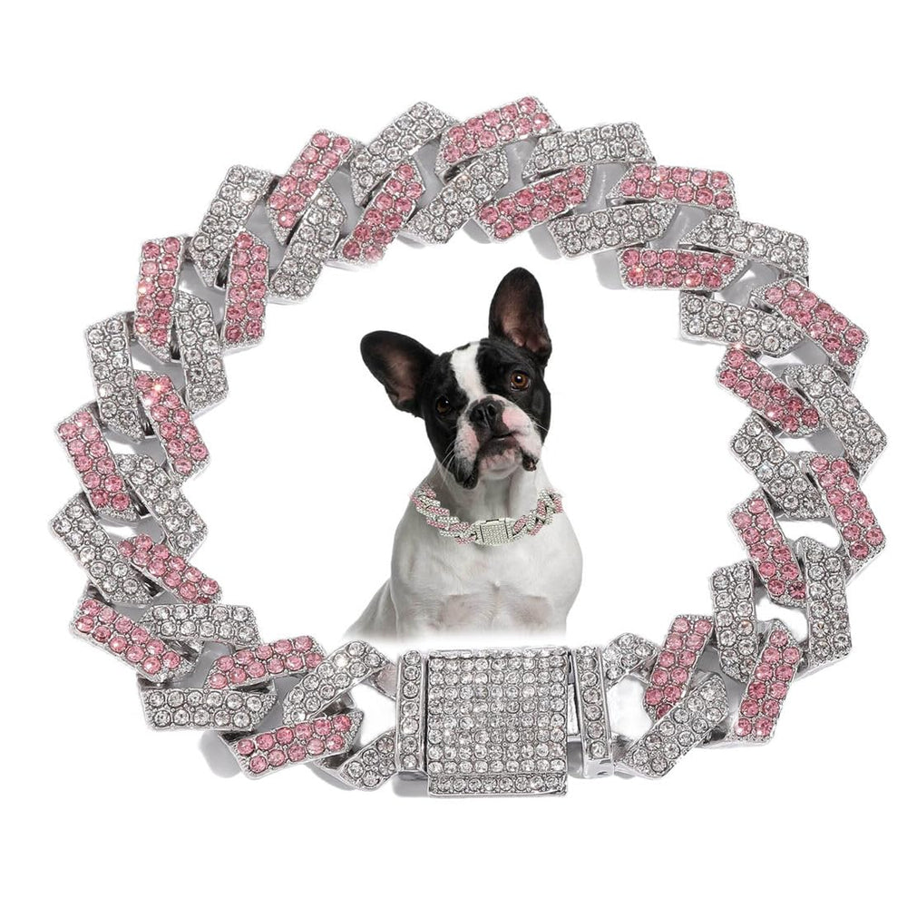 YOUALSO pink dog necklace with bling diamonds for stylish everyday wear.
